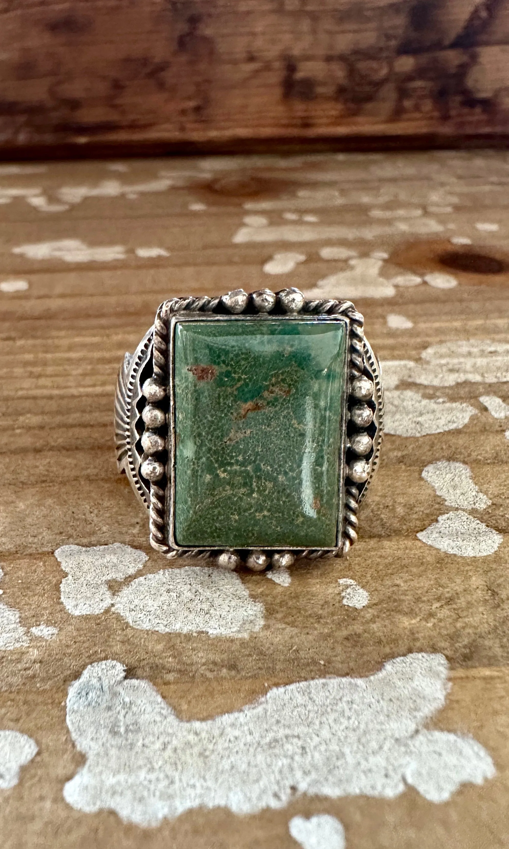 M&R CALLADITTO Navajo Handmade Men's Ring Sterling Silver w/ Turquoise  Size 13.5