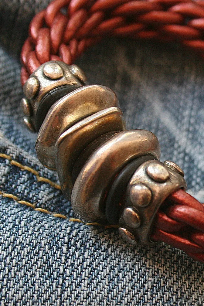 Metal Bead and Leather Bracelet