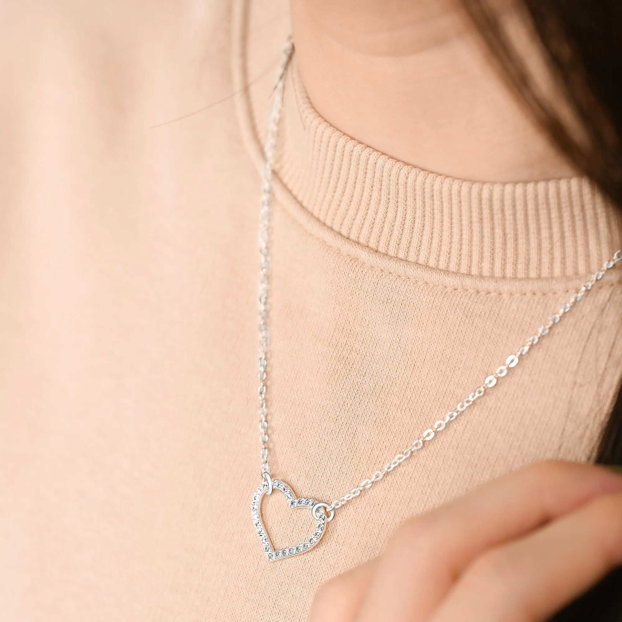 Minimalist CZ Open Heart Necklace Sterling Silver