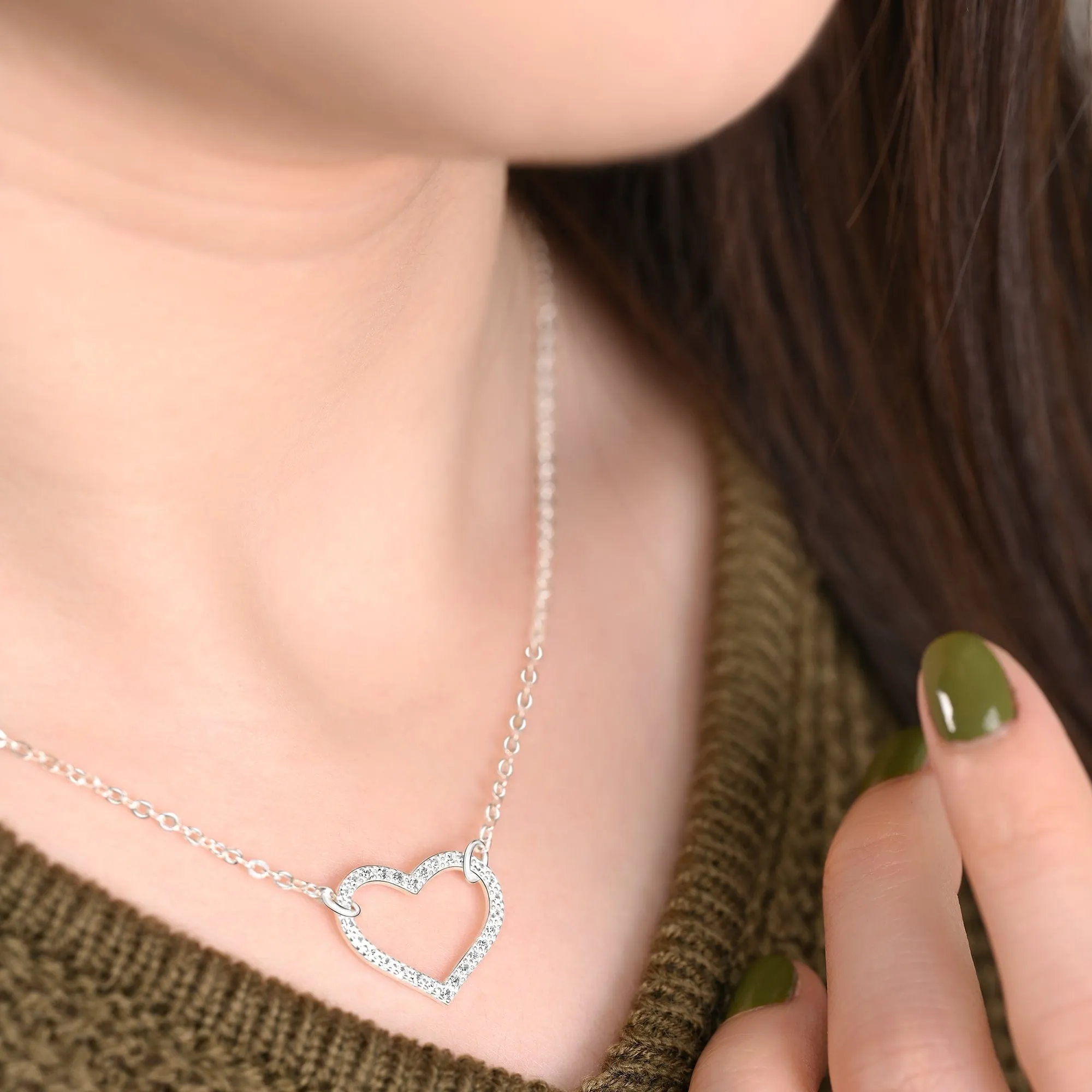 Minimalist CZ Open Heart Necklace Sterling Silver