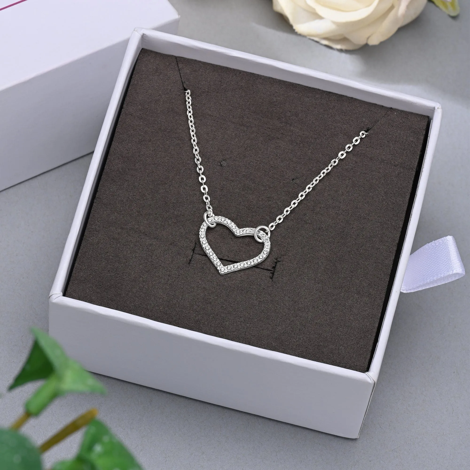 Minimalist CZ Open Heart Necklace Sterling Silver