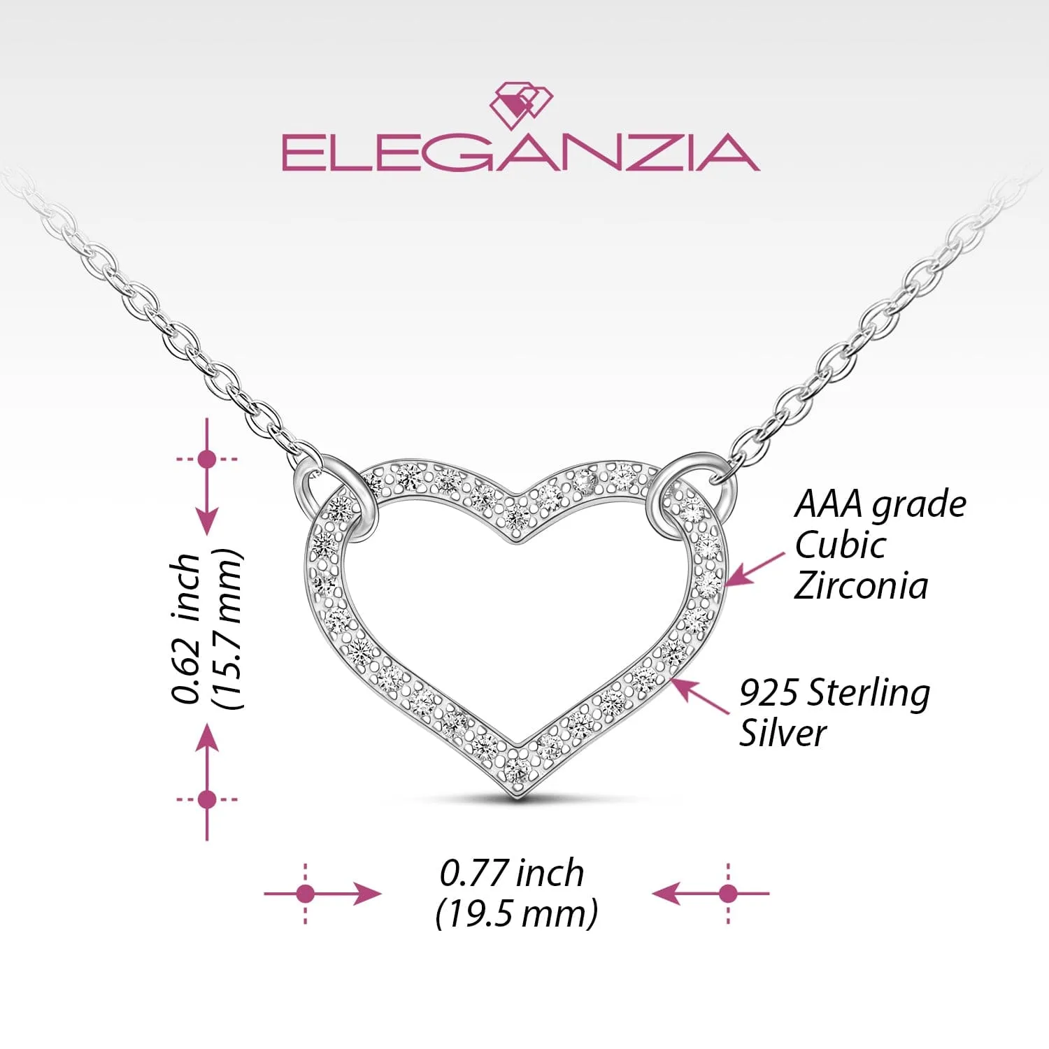 Minimalist CZ Open Heart Necklace Sterling Silver