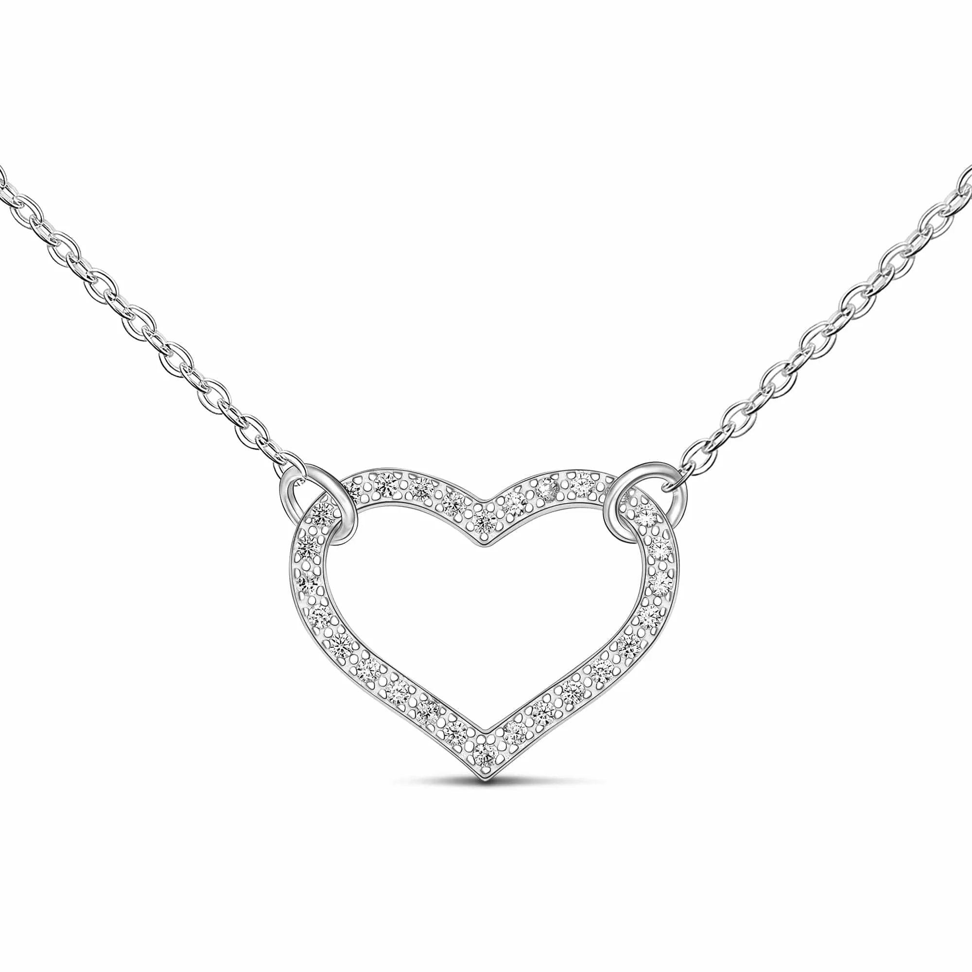 Minimalist CZ Open Heart Necklace Sterling Silver