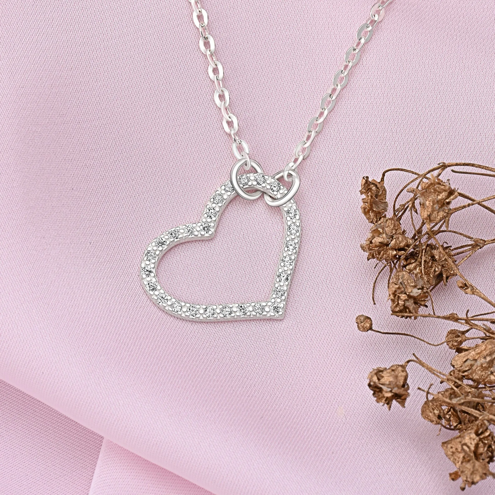 Minimalist CZ Open Heart Necklace Sterling Silver