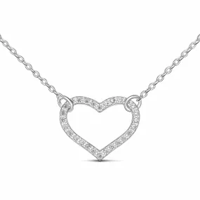 Minimalist CZ Open Heart Necklace Sterling Silver