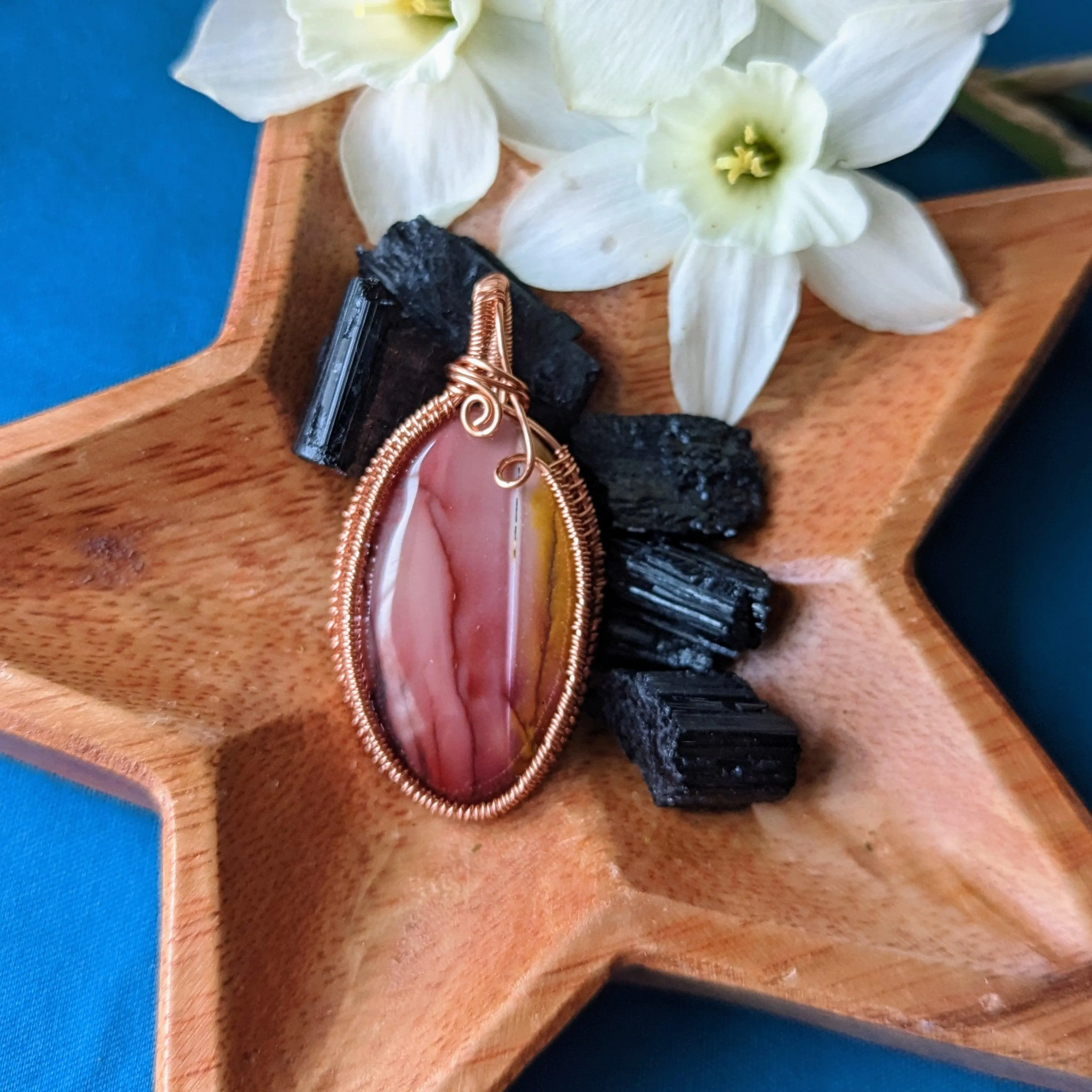 Mookaite Jasper in Copper Wire Wrapping ~ Pendant with Necklace Cord Included.