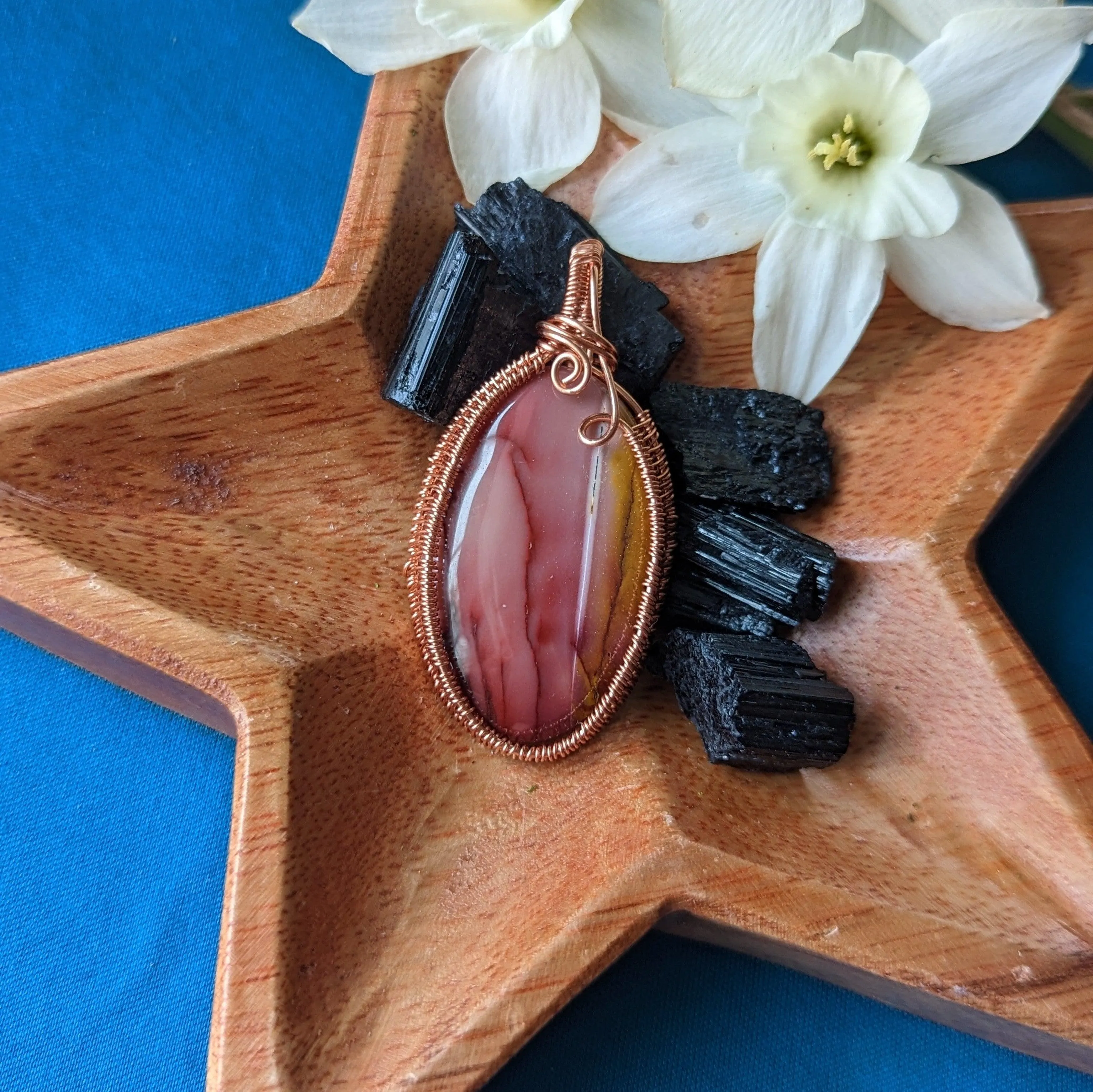 Mookaite Jasper in Copper Wire Wrapping ~ Pendant with Necklace Cord Included.