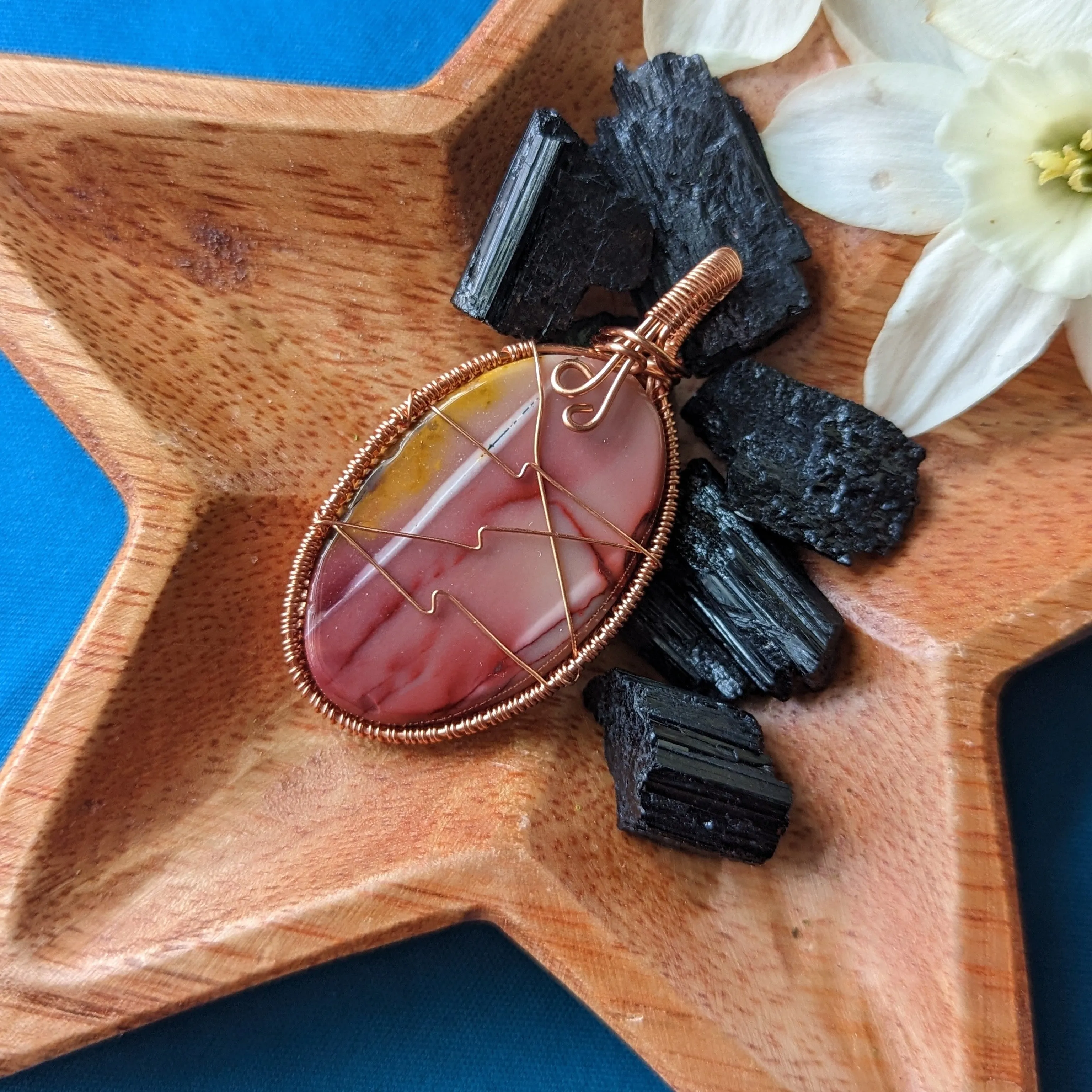 Mookaite Jasper in Copper Wire Wrapping ~ Pendant with Necklace Cord Included.