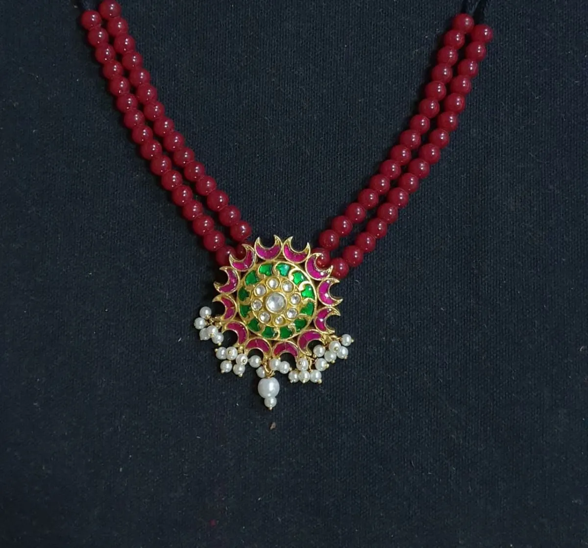 Multi Color Kundan Necklace, Red Beads Necklace, 925 Sterling Silver Necklace Jewelry