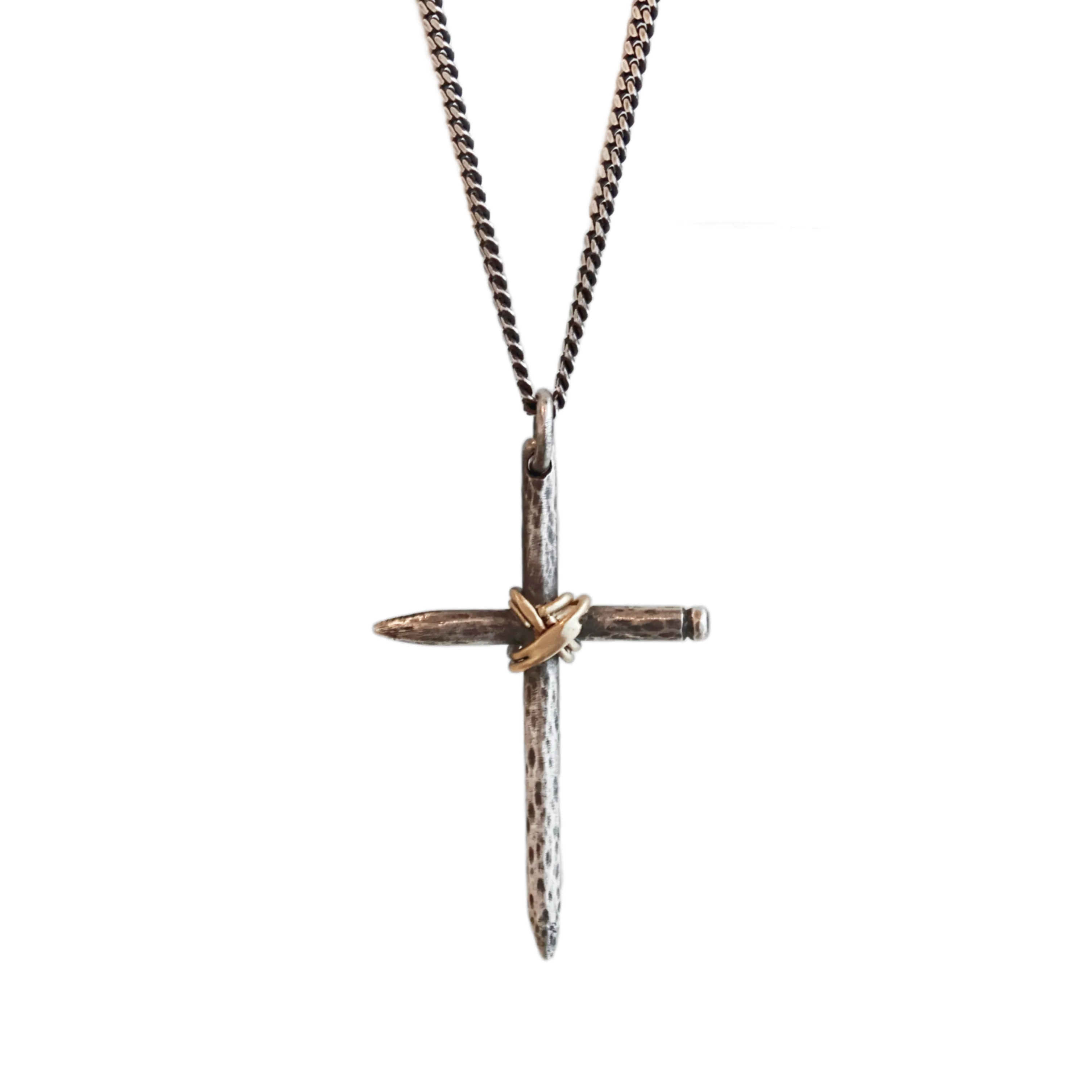 Nail Cross Pendant On Silver Cuban Chain