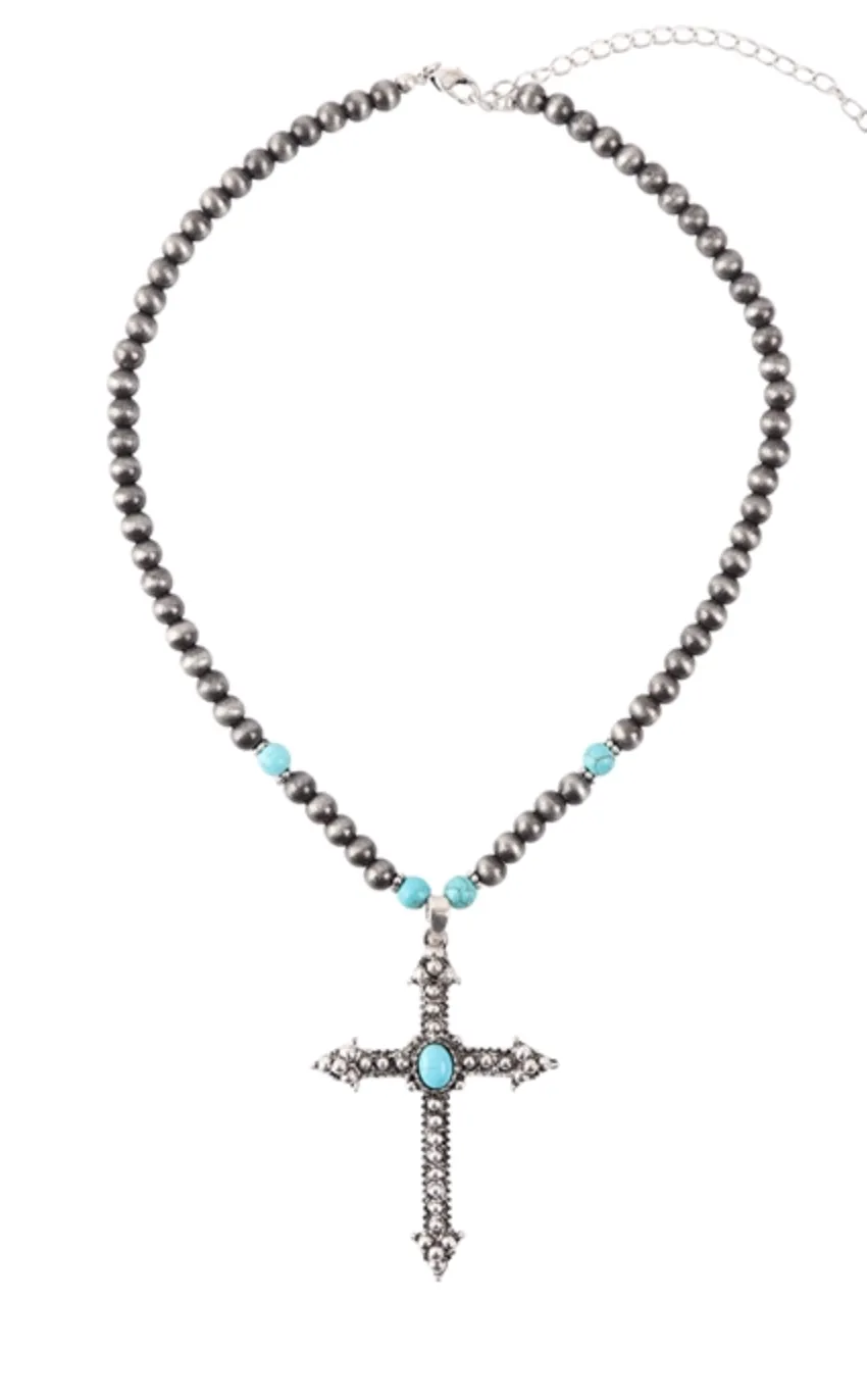 Navajo & Pearl Cross Necklace