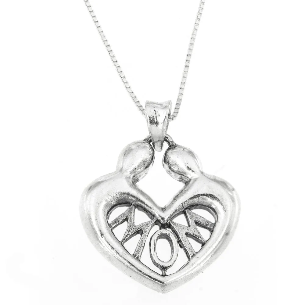 Open Heart Pendant with Mom Script Necklace