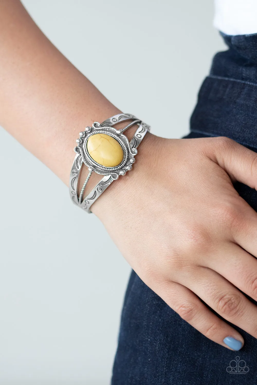 Paparazzi Bracelet ~ Very TERRA-torial - Yellow Cuff Bracelet