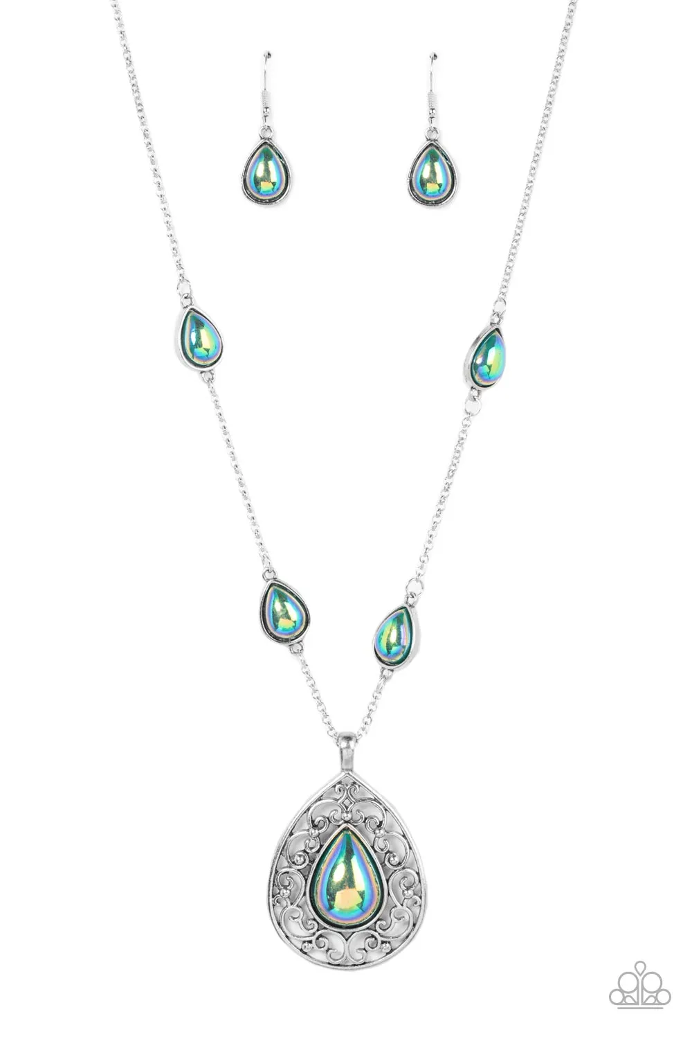 Paparazzi Magical Masquerade - Green Iridescent Teardrop Necklace