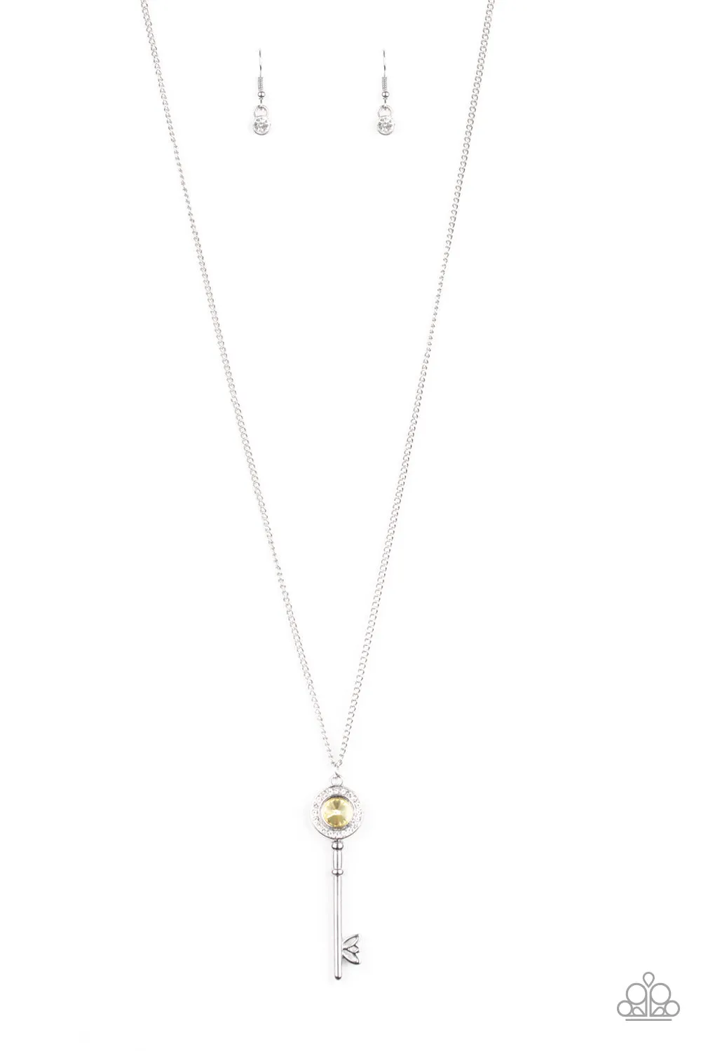 Paparazzi Necklace ~ Secret Shimmer - Yellow Gem & Silver Key Necklace