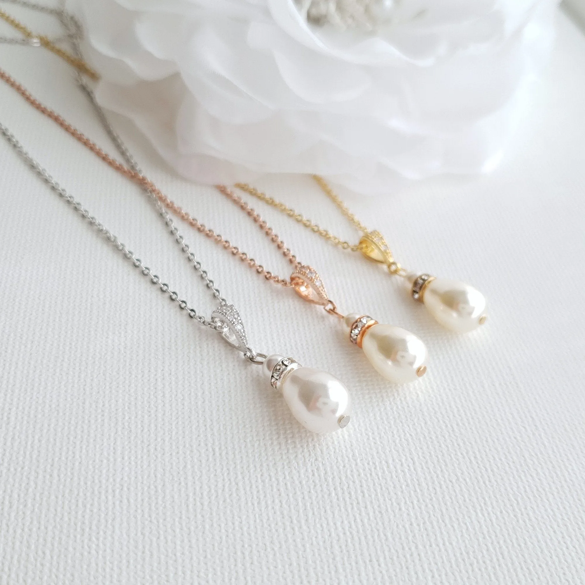 Pearl Earrings Necklace Bracelet Bridesmaids & Bridal Jewelry Set- Ella