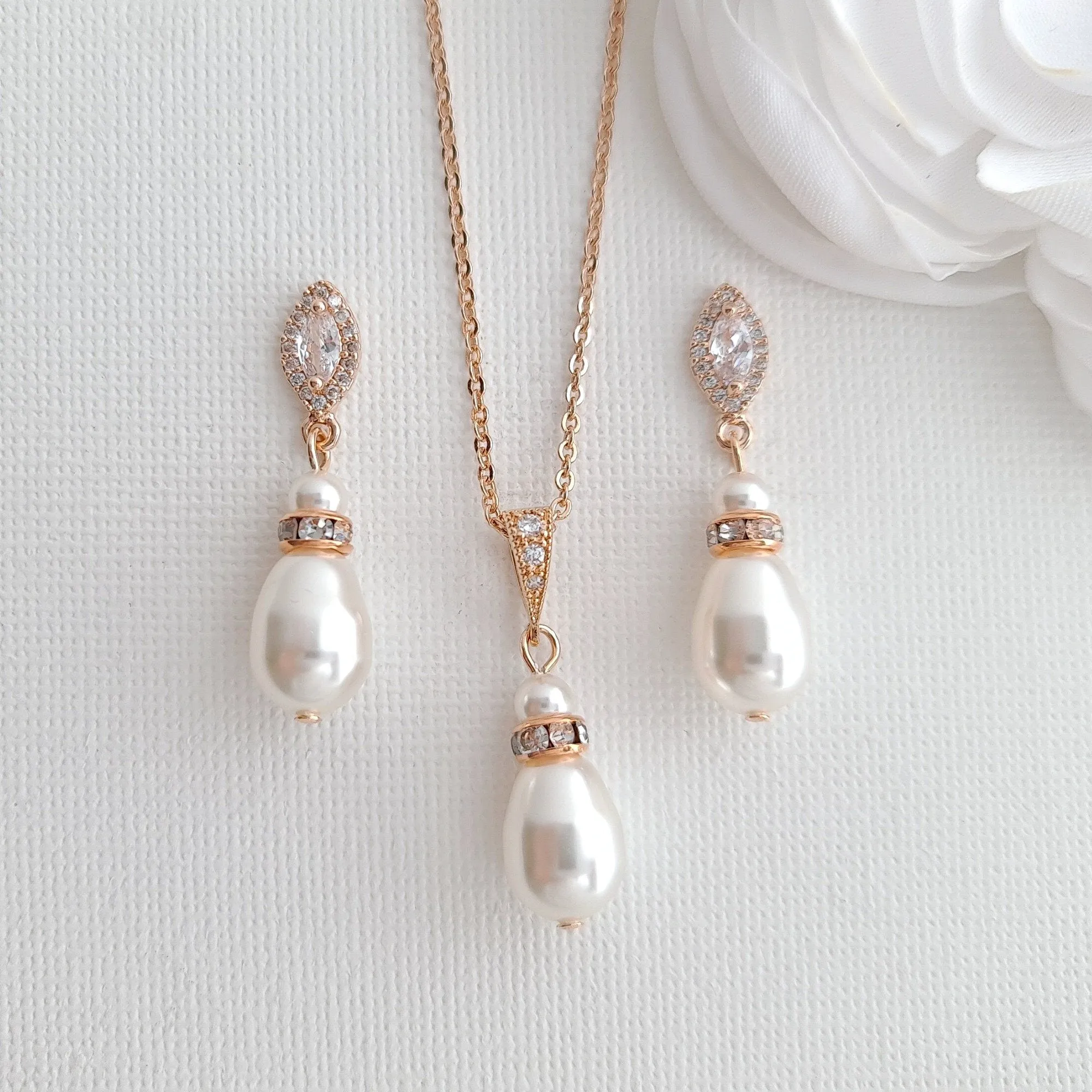 Pearl Earrings Necklace Bracelet Bridesmaids & Bridal Jewelry Set- Ella