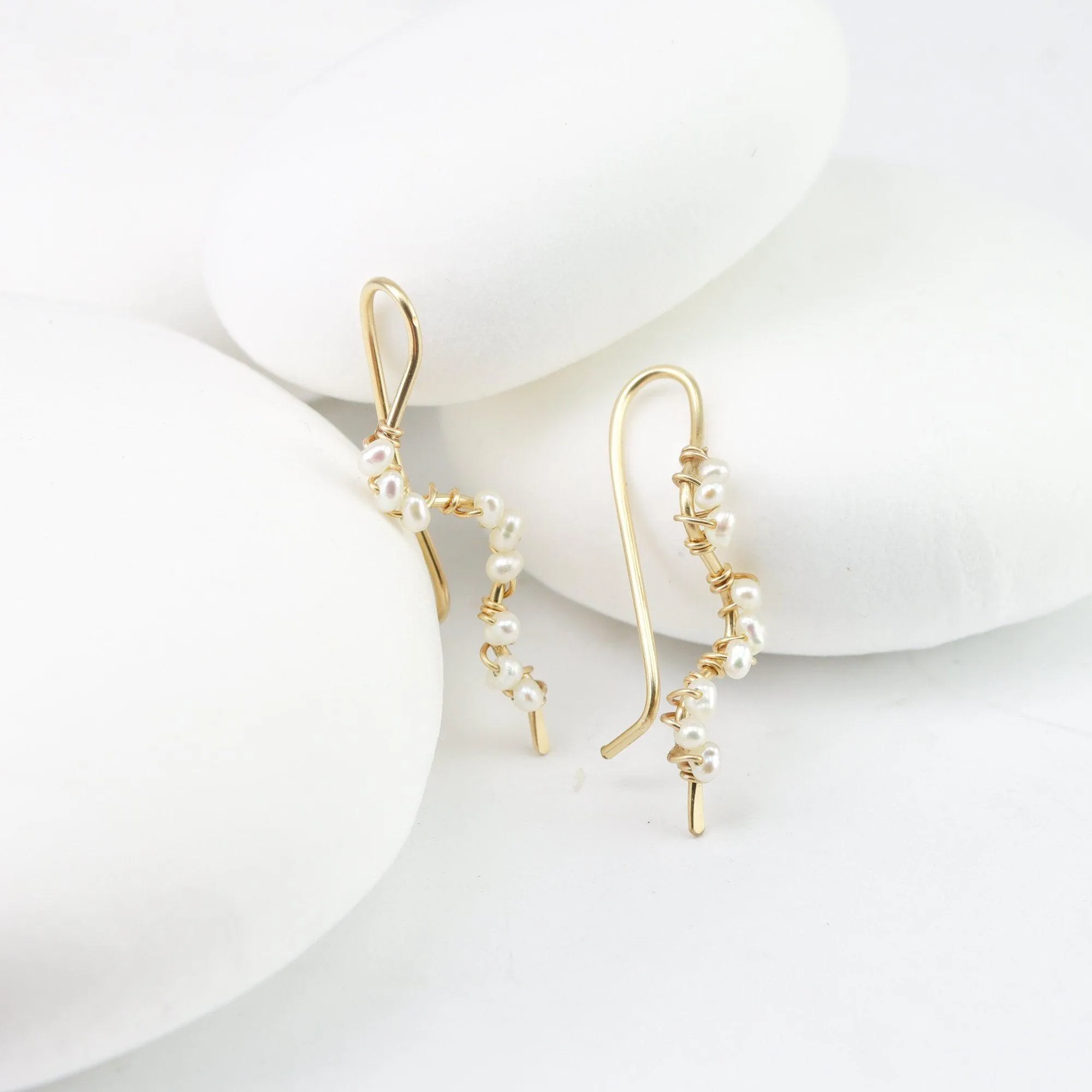 Pearl Wave Ear Climbers