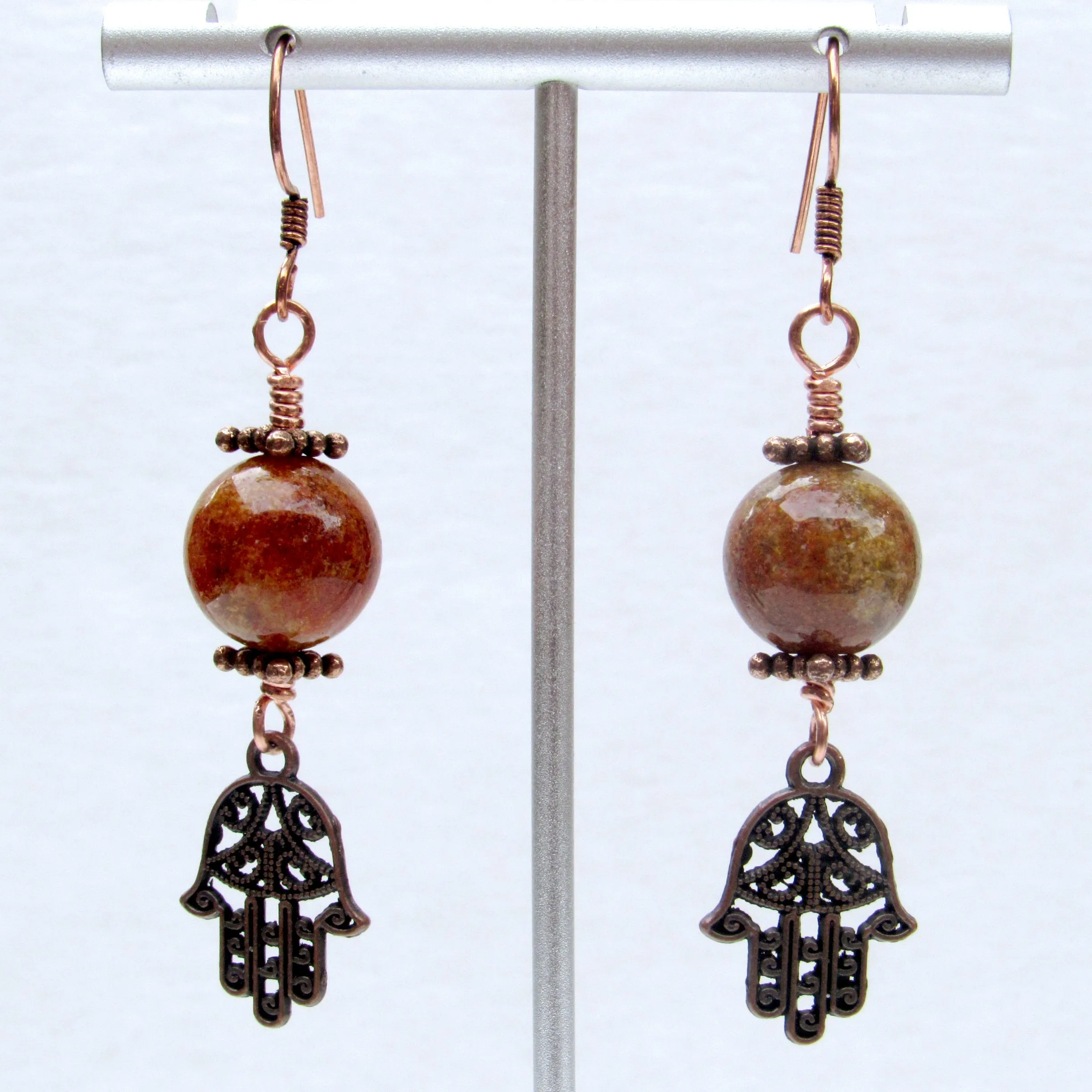 Phantom Ghost gemstones and Copper Hamsa Drop Earrings