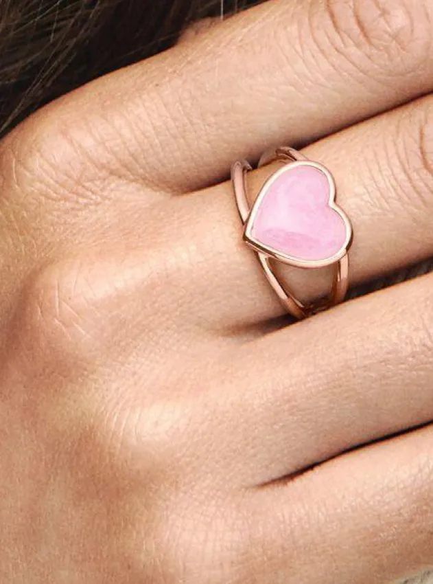 PINK ENAMEL HEART RING