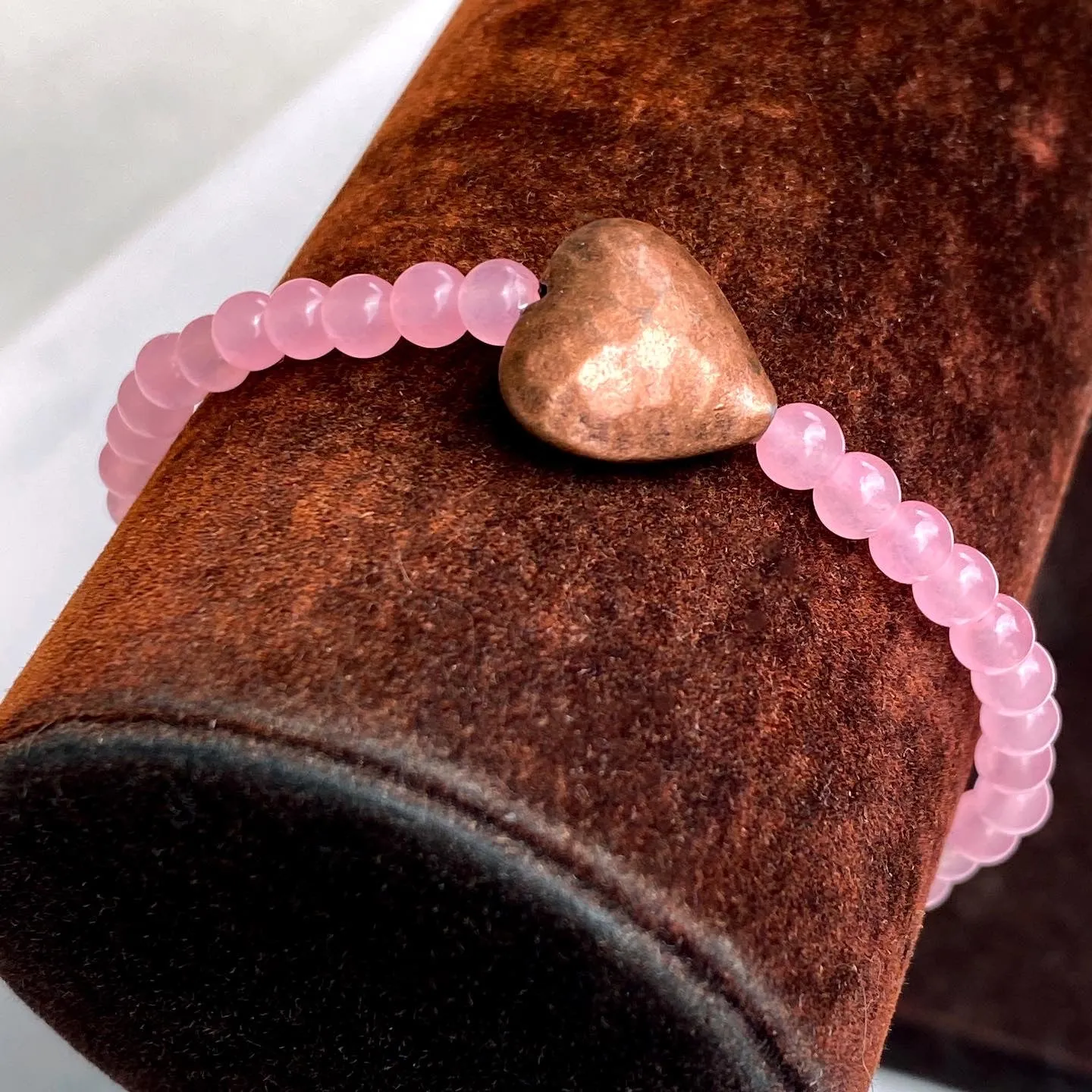 Pink gemstone and Copper heart bracelet