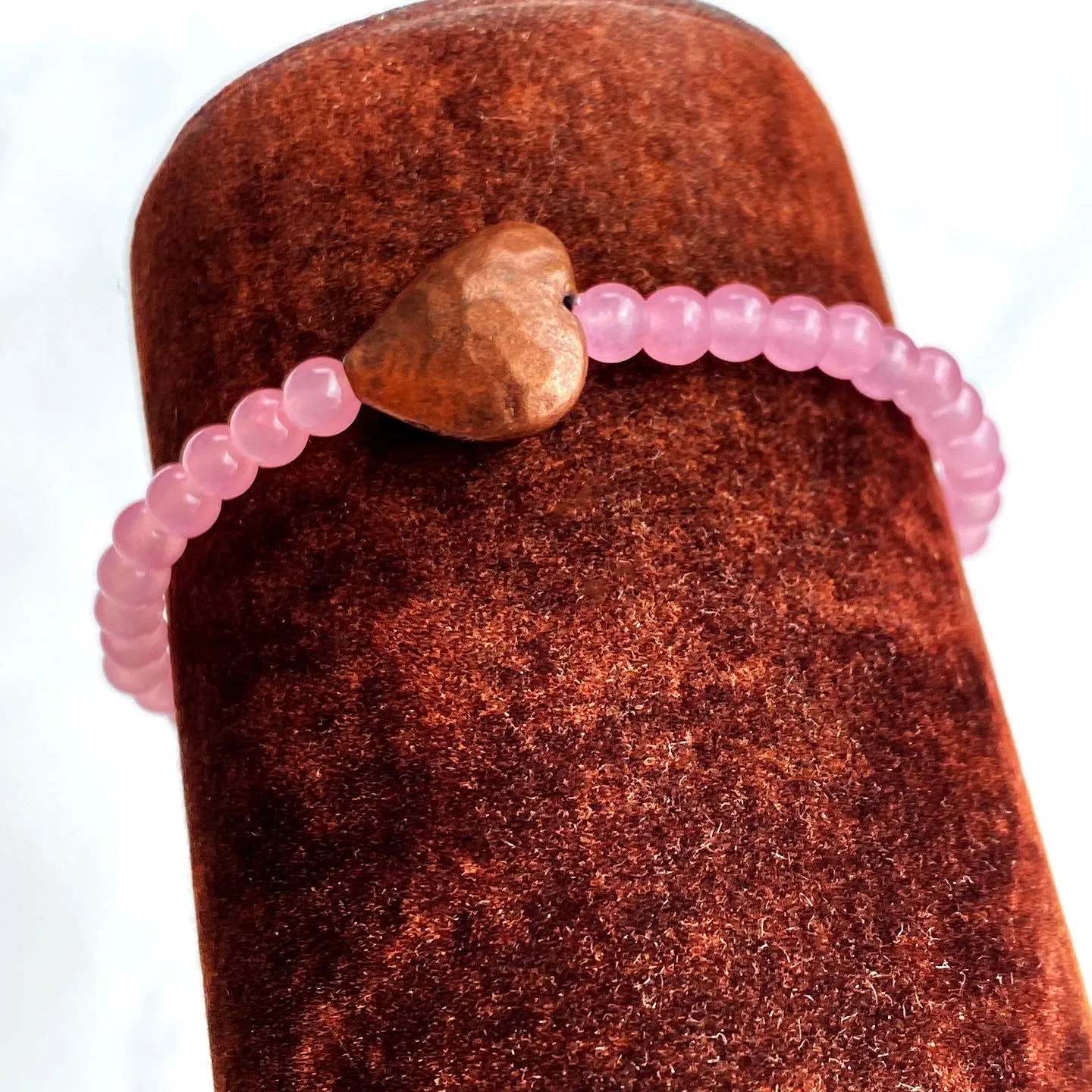 Pink gemstone and Copper heart bracelet