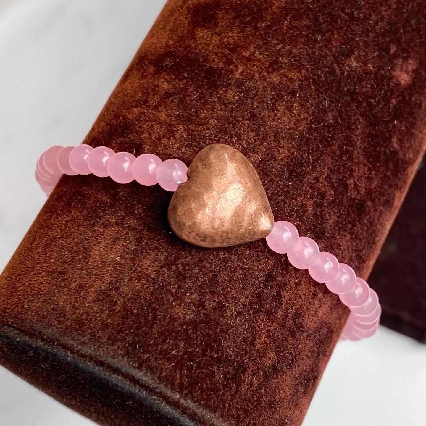 Pink gemstone and Copper heart bracelet