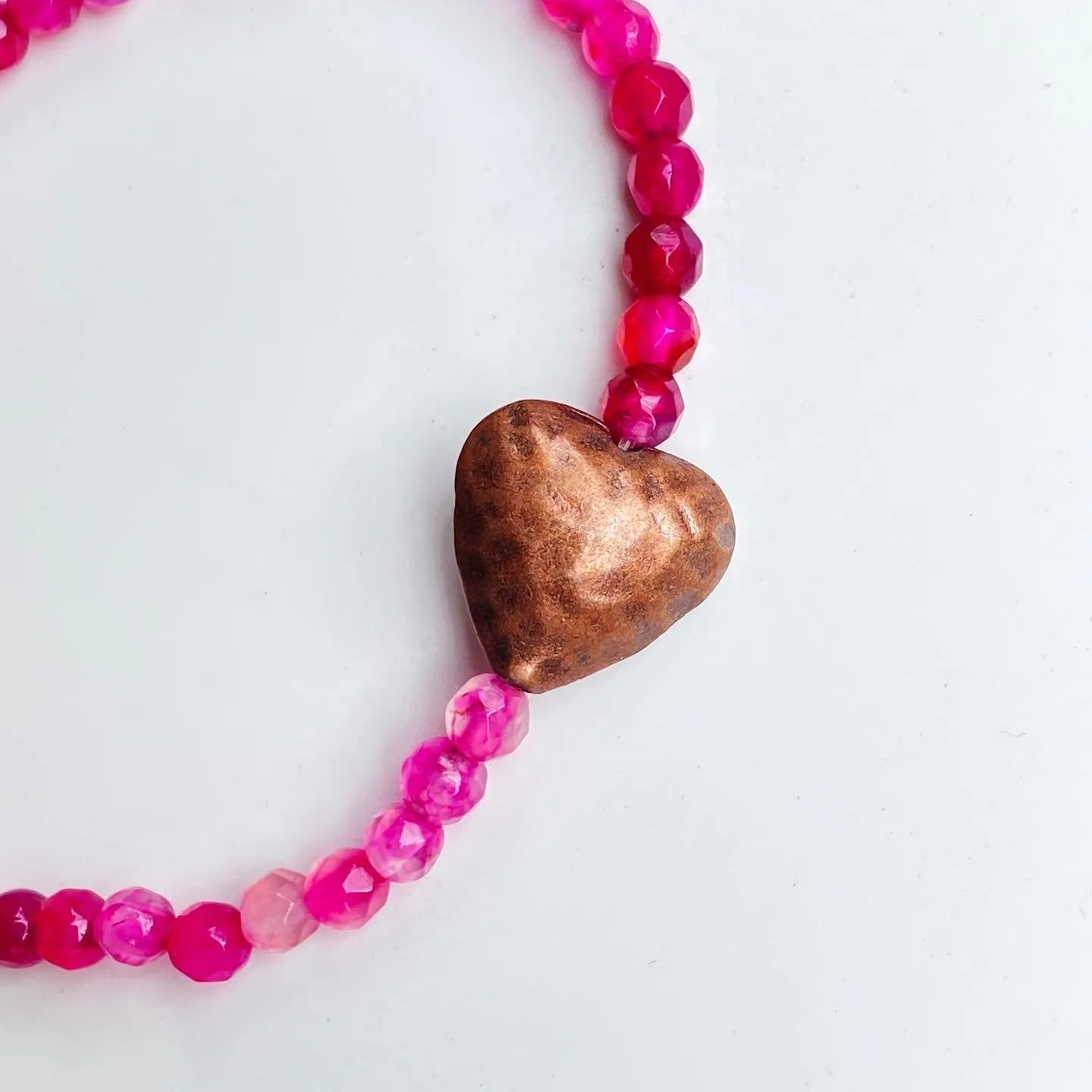 Pink gemstone and Copper heart bracelet