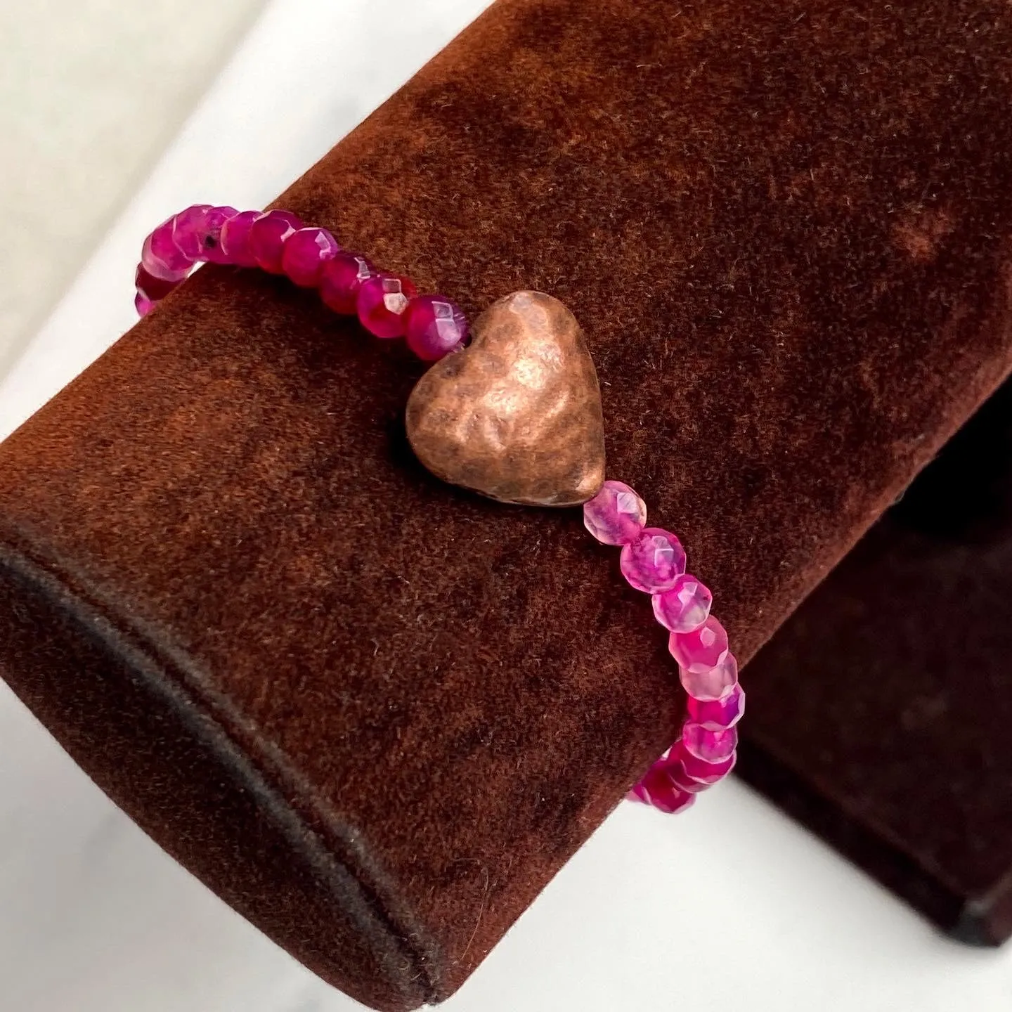 Pink gemstone and Copper heart bracelet