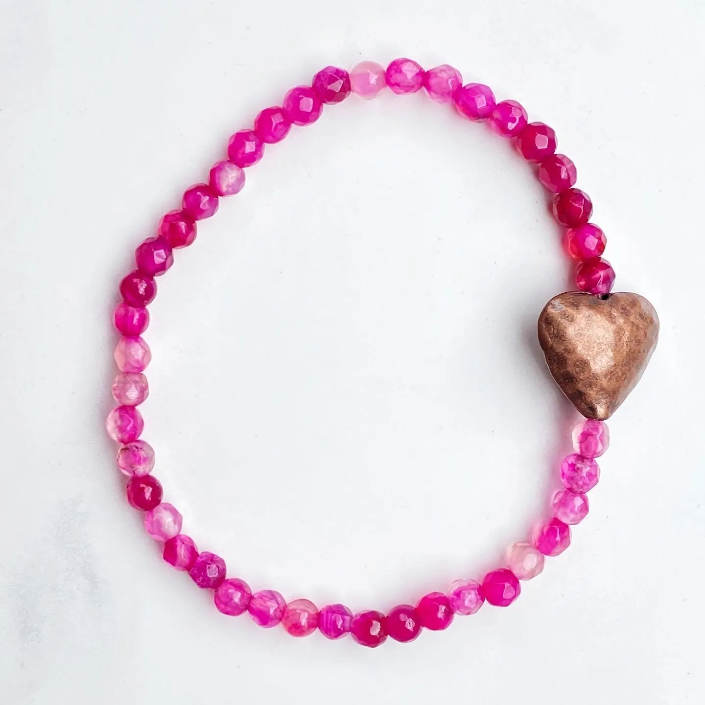 Pink gemstone and Copper heart bracelet