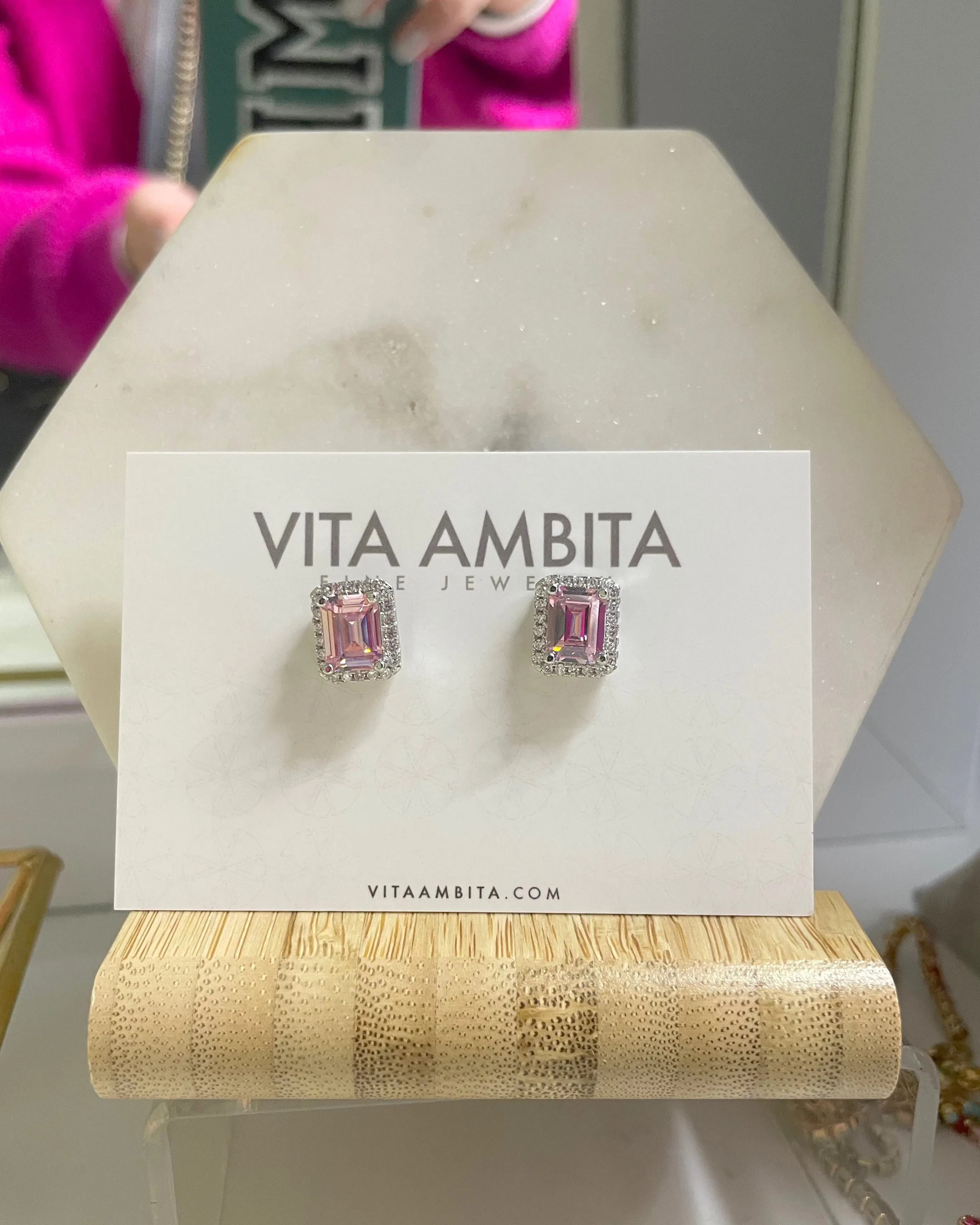 Pink zircon stud earrings