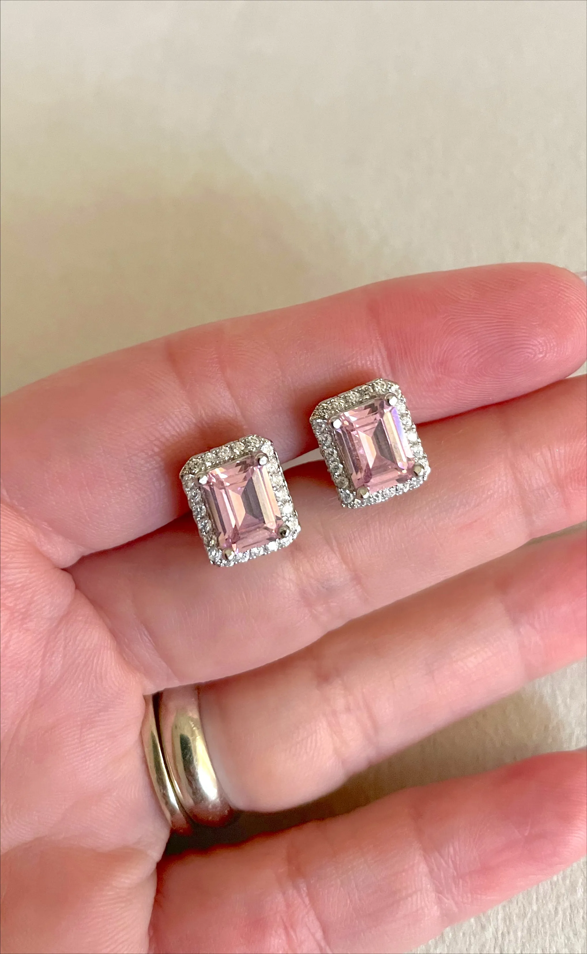 Pink zircon stud earrings