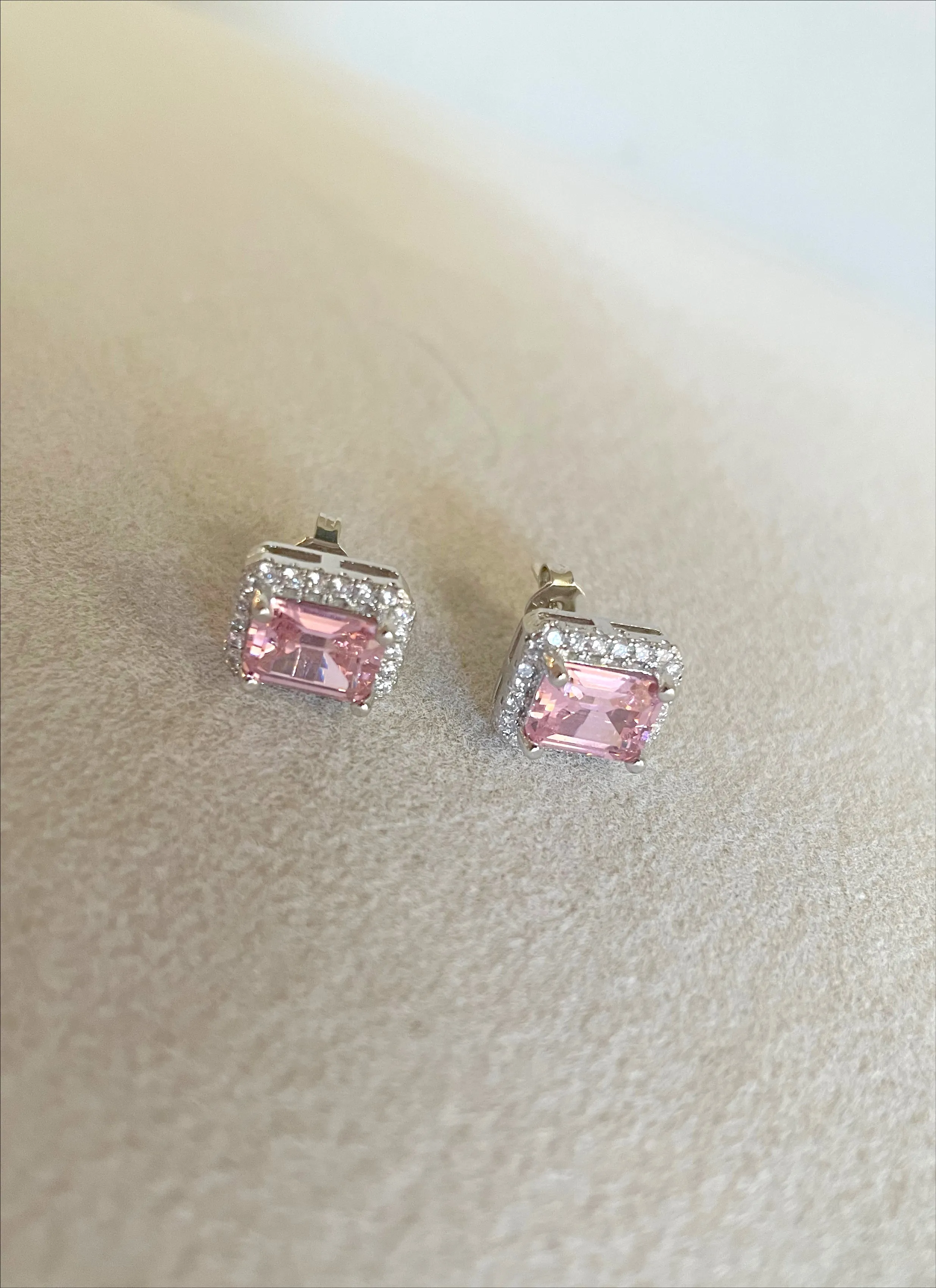 Pink zircon stud earrings