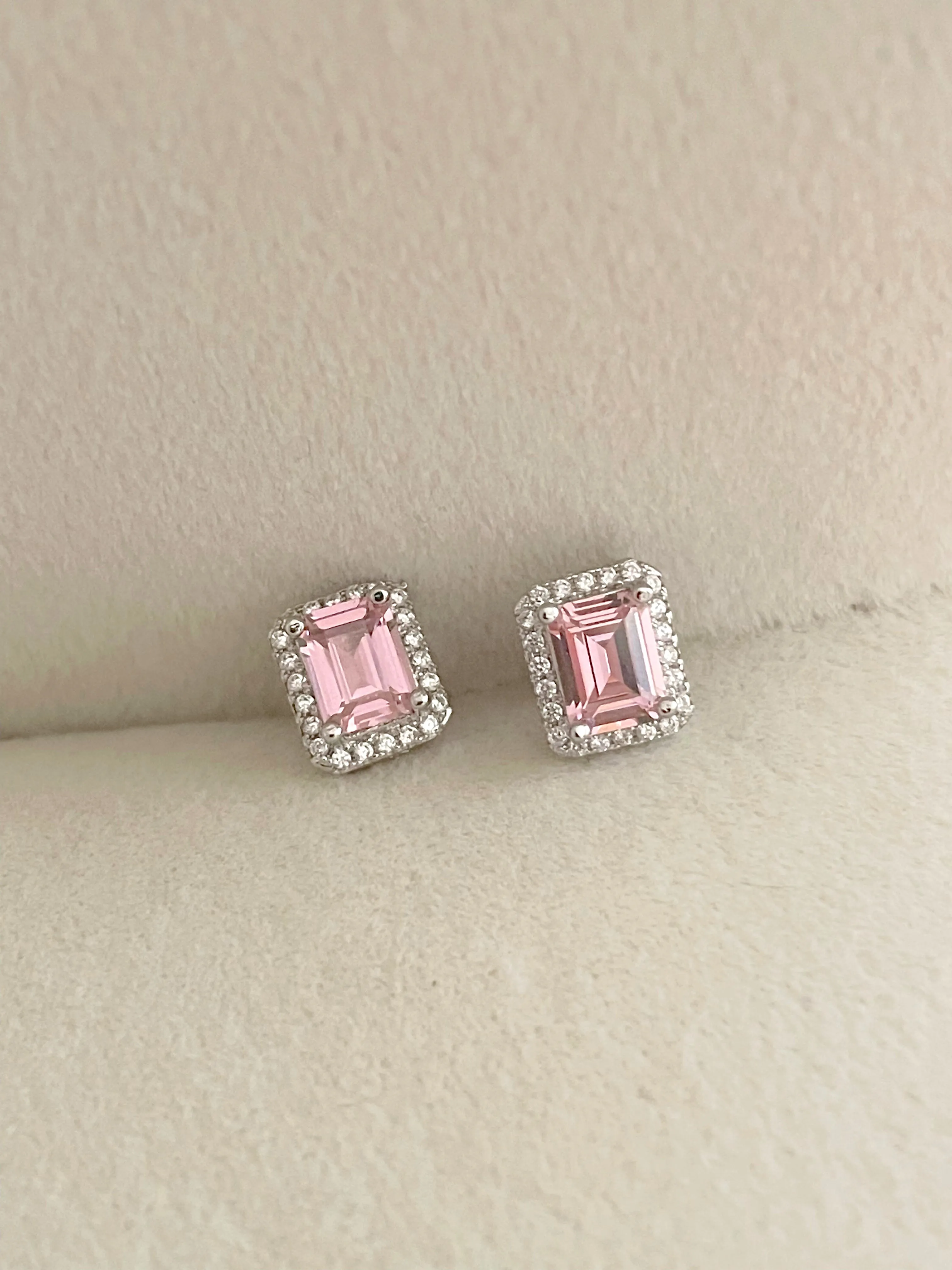 Pink zircon stud earrings