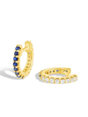 Reversible Blue Sapphire and Diamond Huggie 14K