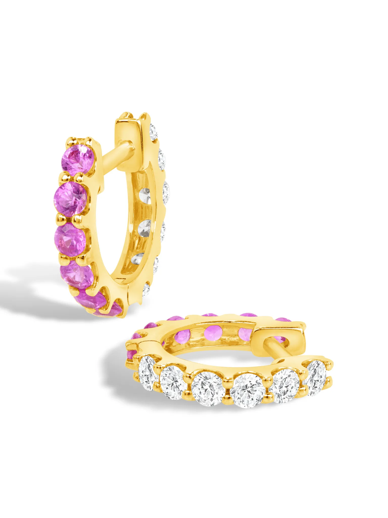 Reversible Pink Sapphire and Diamond Huggie 14K