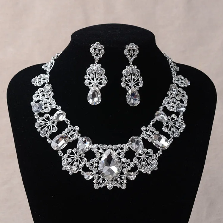 Rhinestone and Crystal Necklace & Earrings Jewelry Set