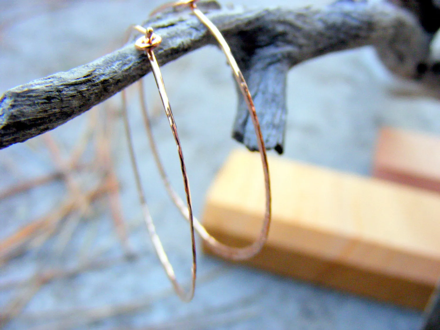 Rose Gold Hoops, Skinny, Slim, Big, Thin Hammered Hoop, Simple Light 14kt Pink Gold Filled Hoops Earring