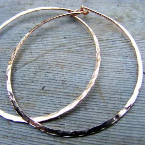 Rose Gold Hoops, Skinny, Slim, Big, Thin Hammered Hoop, Simple Light 14kt Pink Gold Filled Hoops Earring