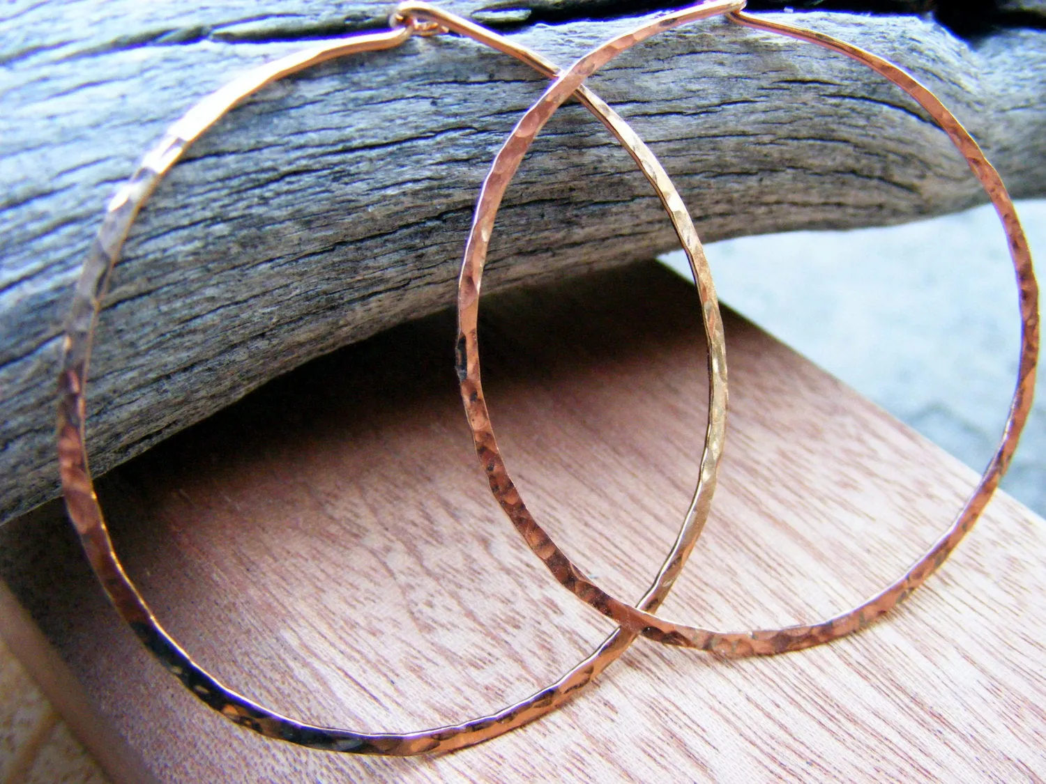 Rose Gold Hoops, Skinny, Slim, Big, Thin Hammered Hoop, Simple Light 14kt Pink Gold Filled Hoops Earring