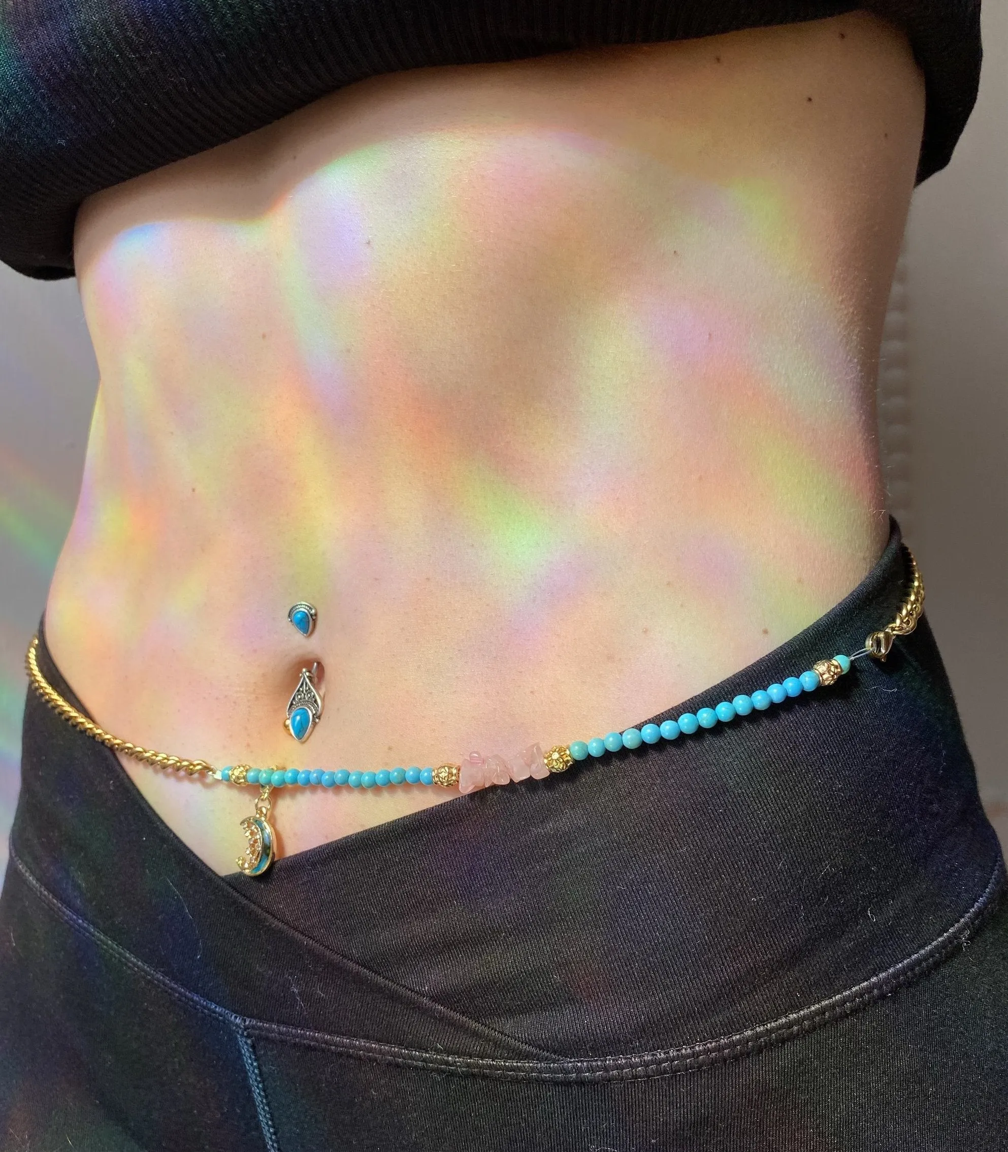 Rose Quartz & Turquoise Beaded Belly Chain