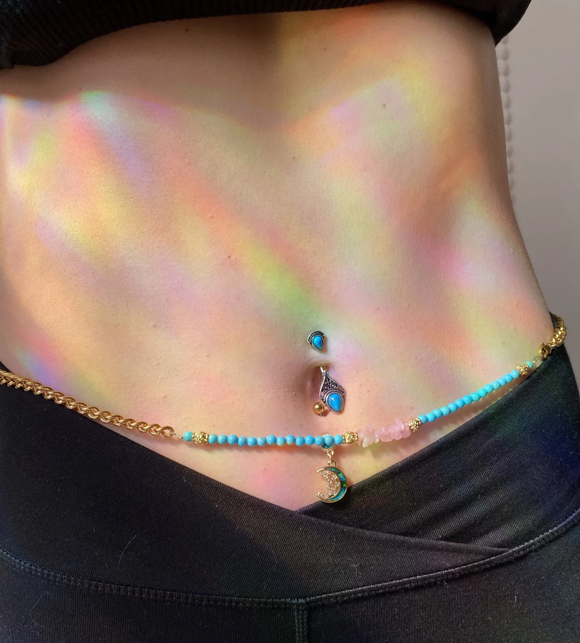 Rose Quartz & Turquoise Beaded Belly Chain