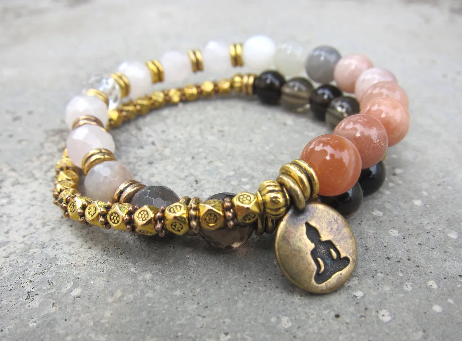 SALE - 27 Bead Wrist Energy Mala Bracelet in Quartz and Sunstone