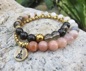 SALE - 27 Bead Wrist Energy Mala Bracelet in Quartz and Sunstone