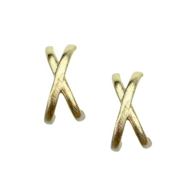 Sheila Fajl CrissCross Hug Ear Cuff Stud Earrings in Brushed Gold Plated