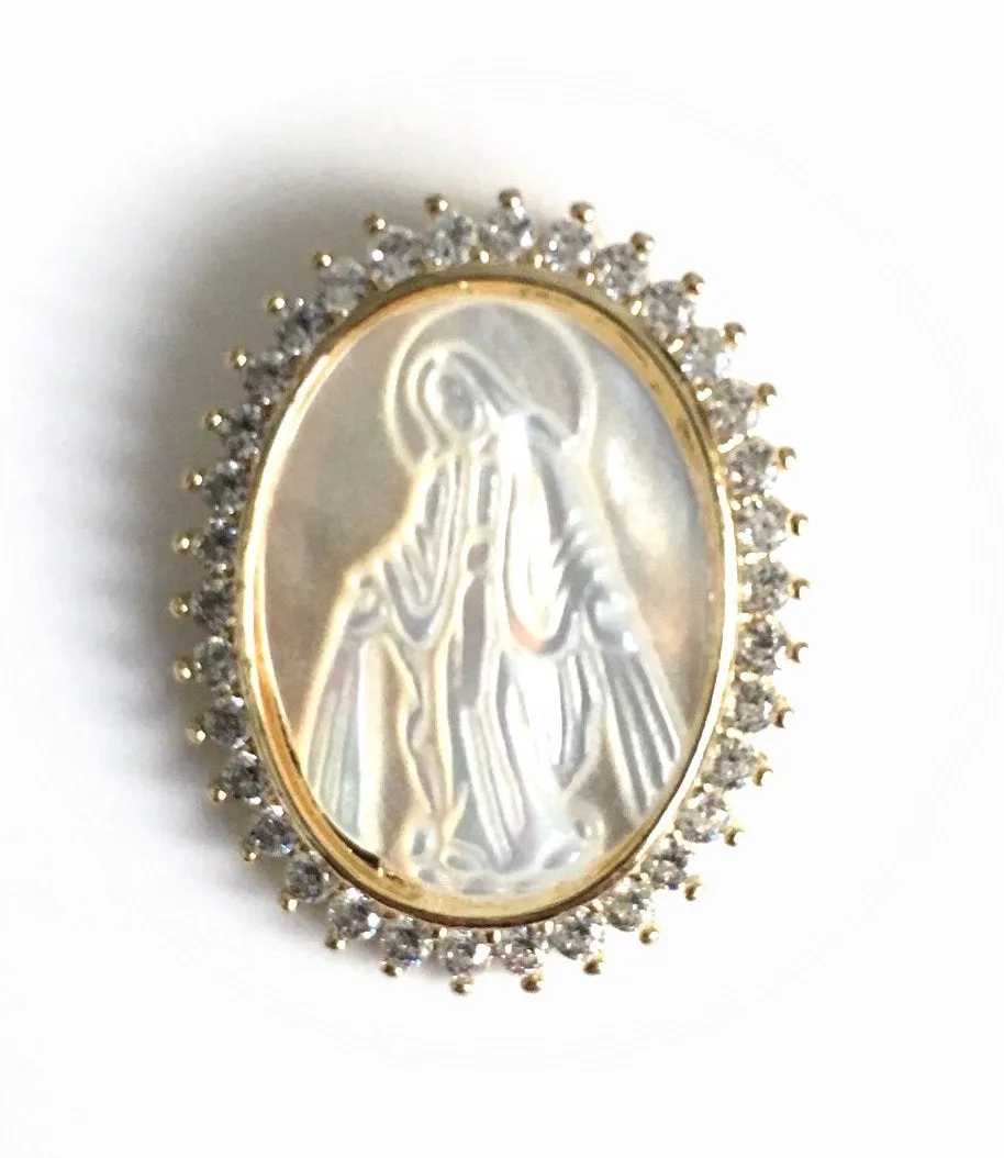 Shell Jewelry, Mother of Pearl Miraculous Medallion Necklace, Virgen de La Milagrosa, Gold Virgin Mary Pendant, CZ Charm Virgin Mary Jewelry