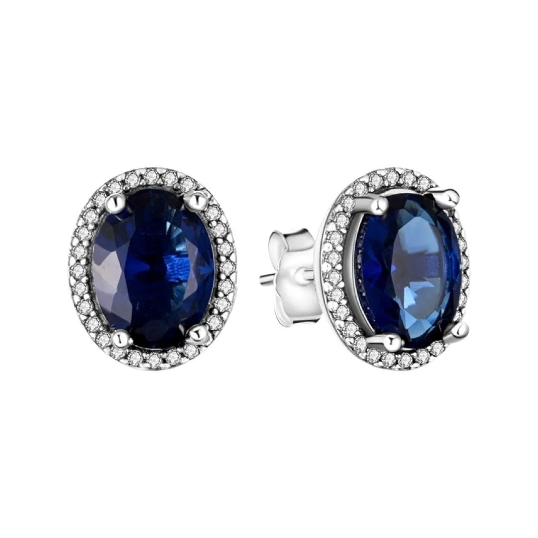 SILVER 925 OVAL BLUE ZIRCONIA STUD EARRING