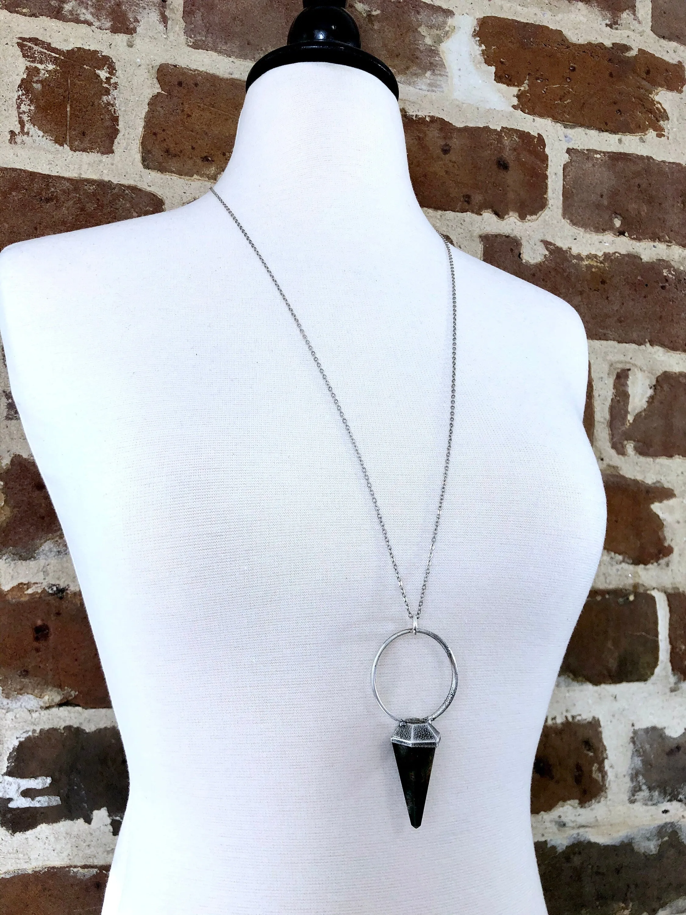 Silver Crystal Pendulum Necklace / Bloodstone Necklace in Silver