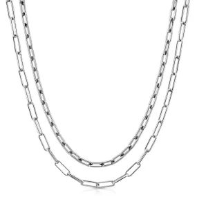 Silver Double Medium & Elongated Link Chain Necklace