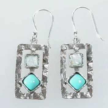 Silver earrings sterling 925 set with opal Blue  Israeli jewelry